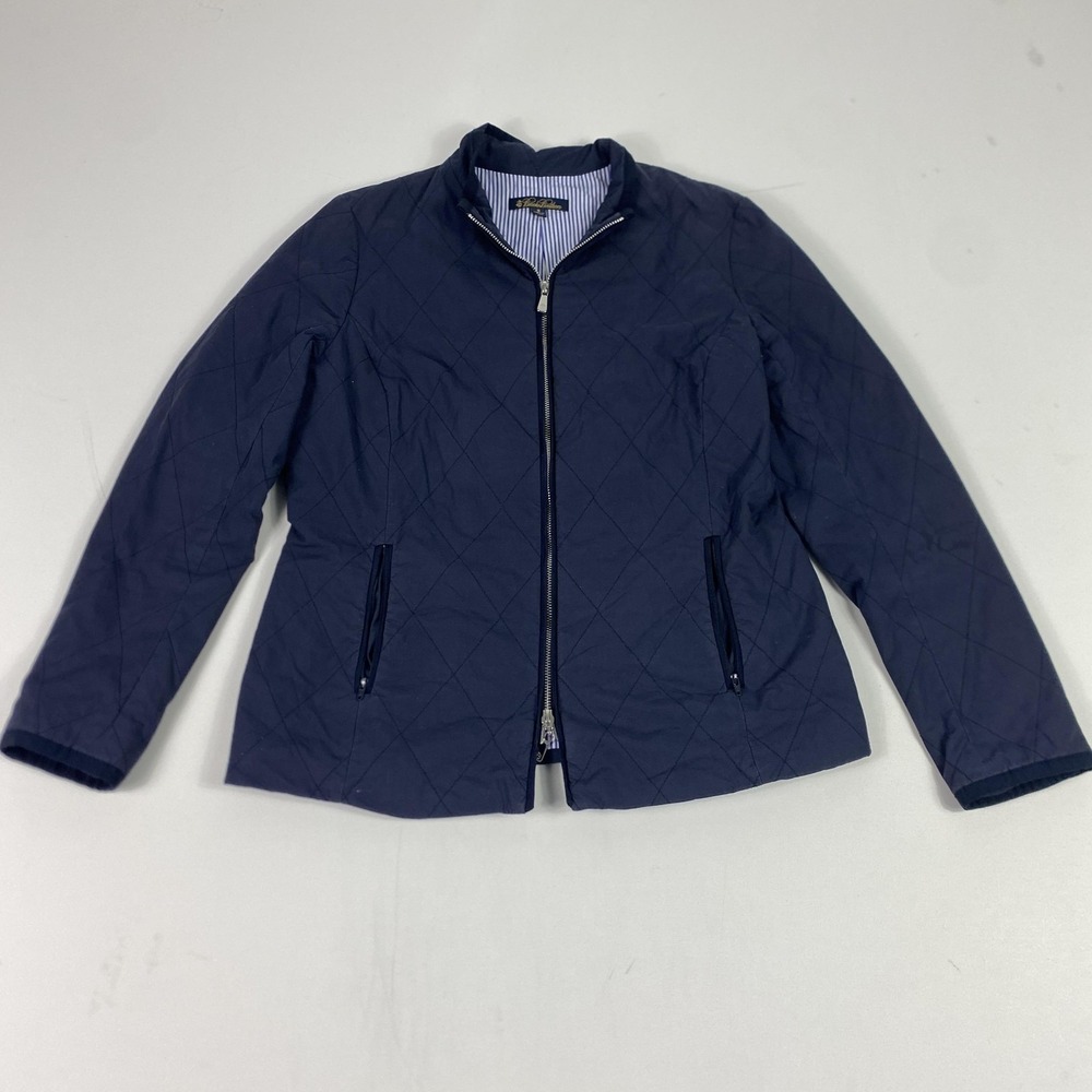 Brooks Brothers Jacket Womens 8 Navy Quilted Cotton Zip Up Lightweight Lined